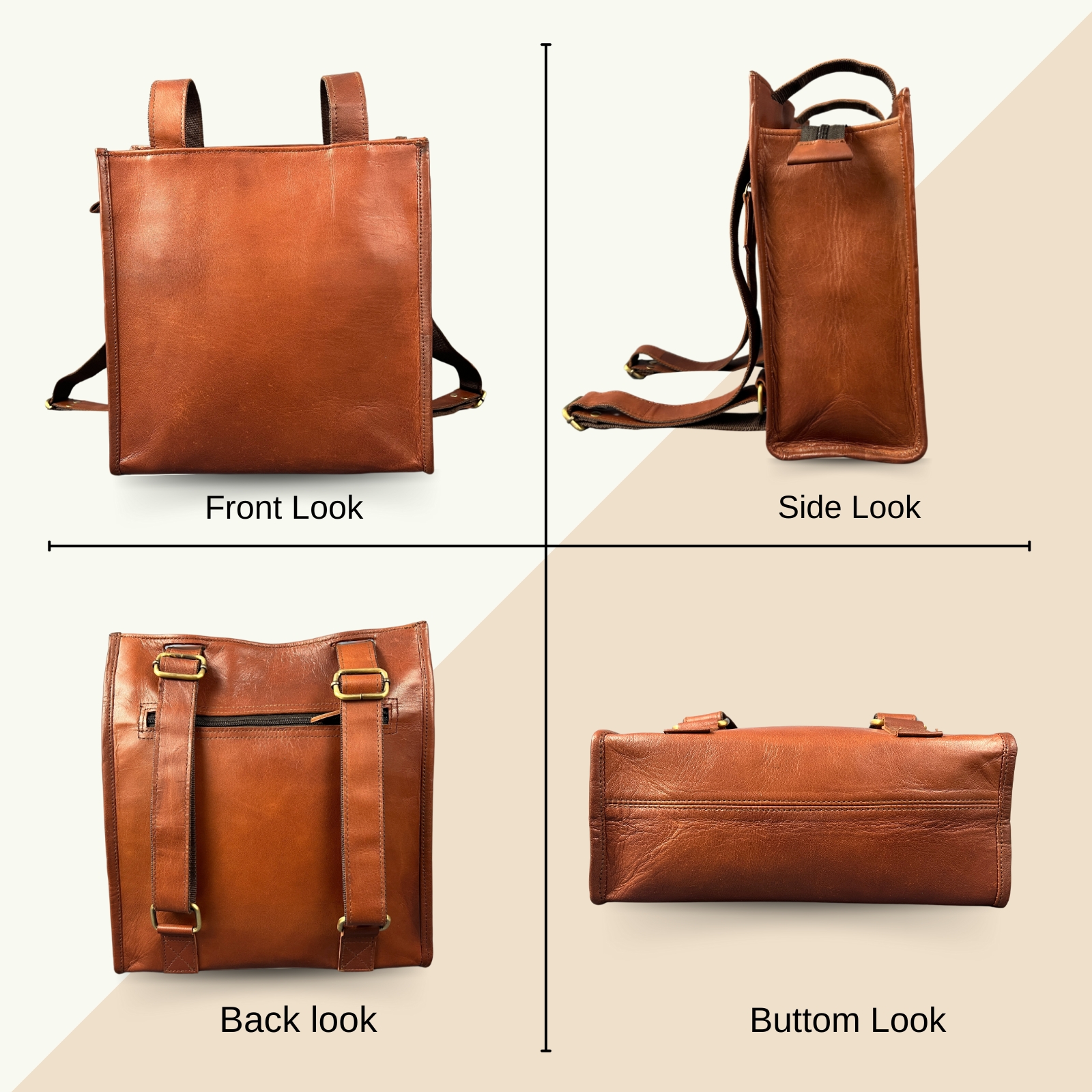 Madosh Genuine Leather 2-in-1 Brown Medium Backpack tote handbag easily convertible dual design purse